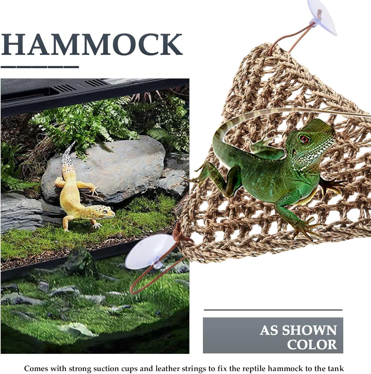 Bearded Dragon Hammock Lizard,100% Natural Seagrass Fibers For,Geckos,Hermit Crabs and Snakes,Triangular and Plastic Terrarium Plant Leaves image number 6