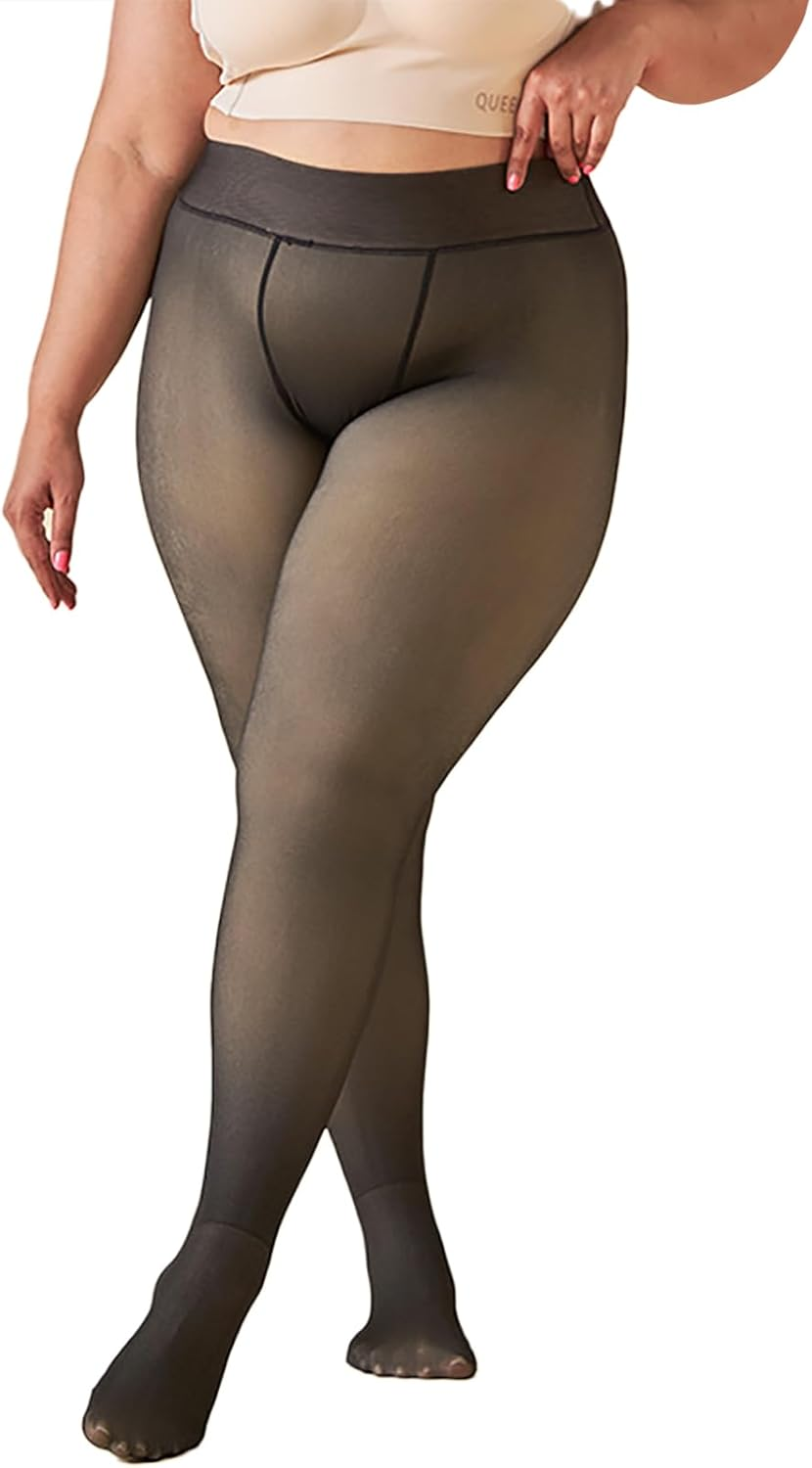 DTWAWA Fleece Lined Tights Sheer Women - Fake Translucent Warm Pantyhose Leggings Sheer Thick Tights