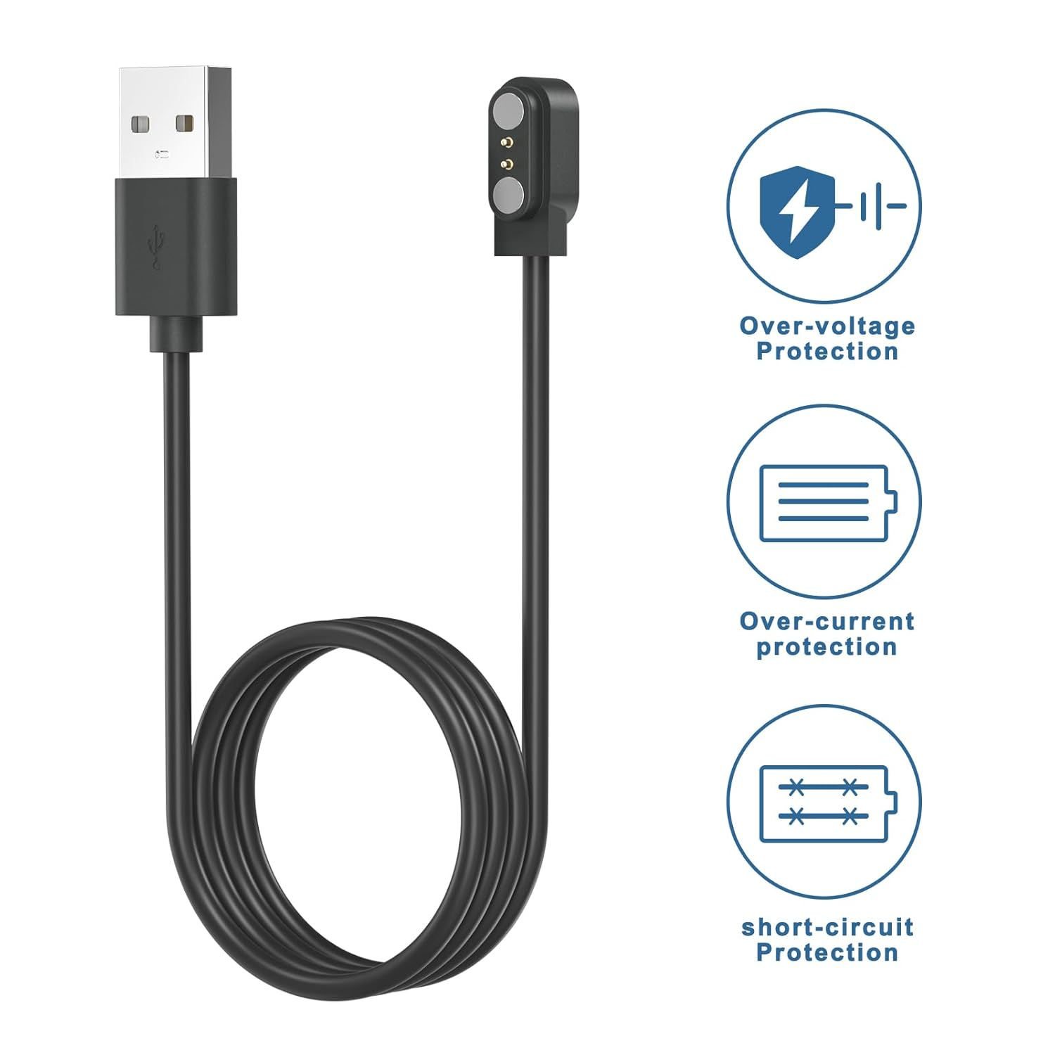 100CM/3.3FT Magnetic USB a Charger Smart Watch Charger 2 Pin Compatible with YAMAY SW023 Willful SW021 SW025 Letsfit ID206 ID205L LETSCOM ID205U LIFEBEE ID205S ID216, Smart Watch Charging Cable