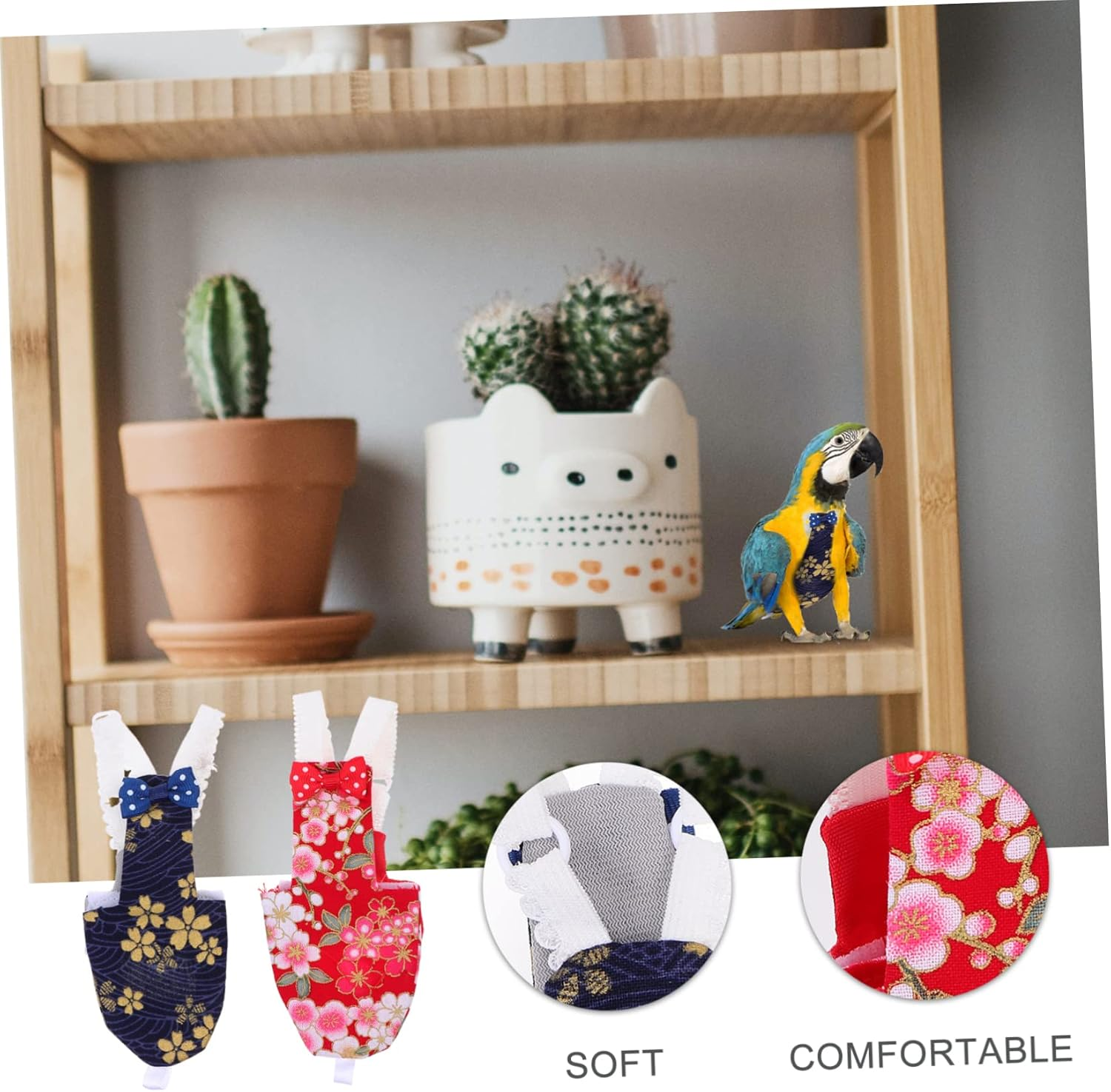 Parliky 2Sets Elegant Birds Diaper Cotton Pet Nappy Washable Comfortable for Parrots Reusable Daily Wear Party Holiday Fashion 2Pcs*2 image number 2