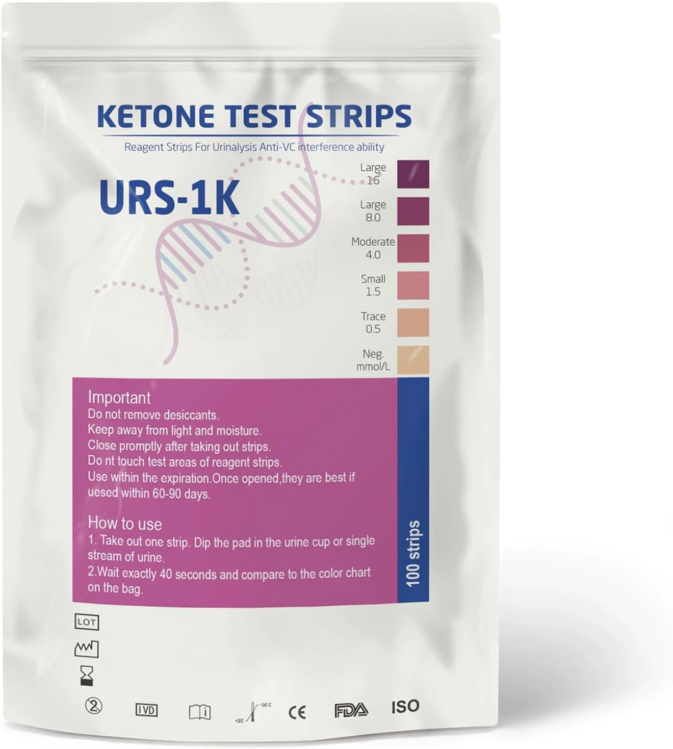 Urinalysis Test Strips - 100 Ketone Test Strips for Ketosis Monitoring on Low Carb Keto Diet, Ketone Urinalysis Strips & Keto Diet Tracker