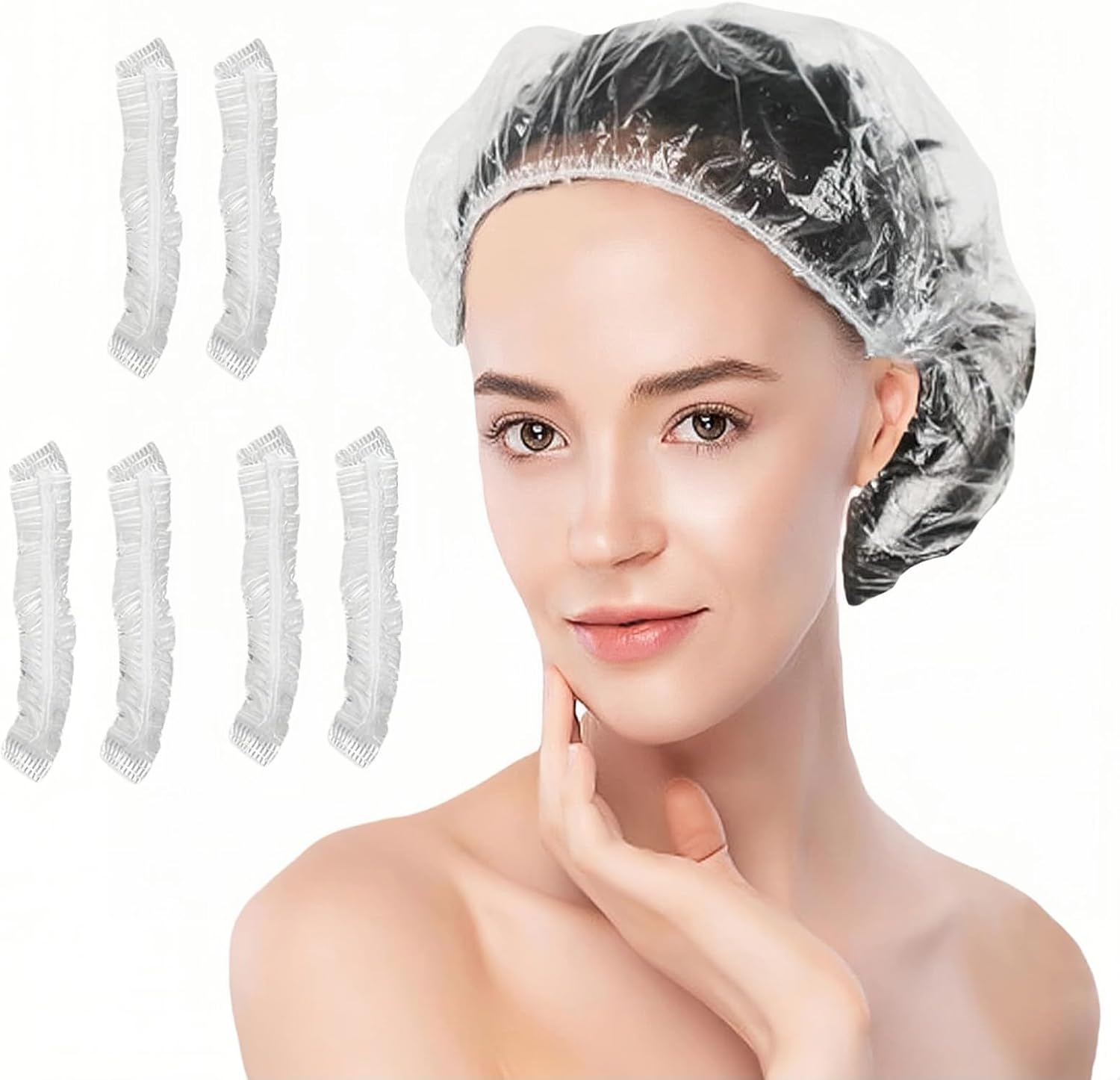 100 Pack Disposable Shower Caps, Multi Purpose Large Plastic Shower Cap for Women Men, Waterproof Bath Cap for Deep Conditioning, Hair Treatment, Travel Swimming