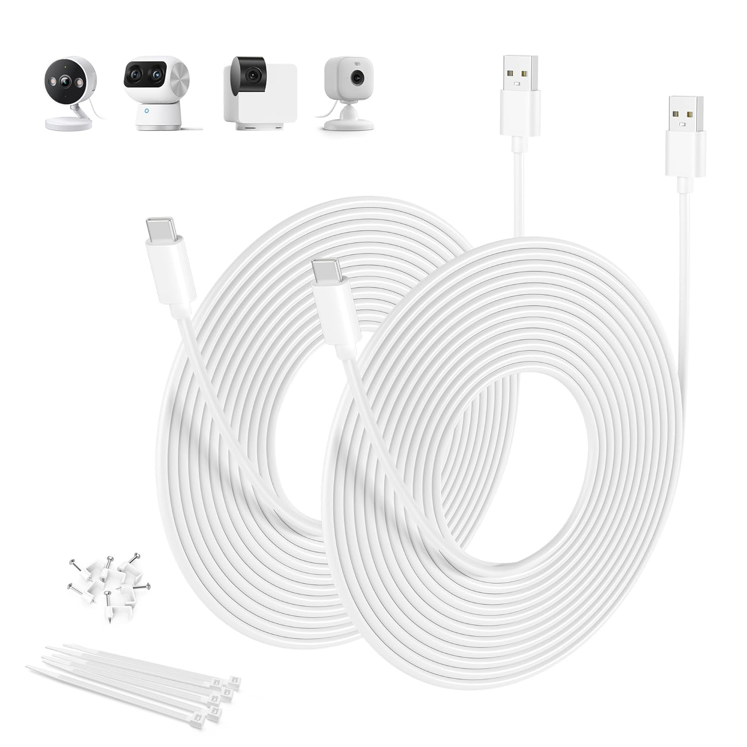 Basesailor Blink Mini 2 Power Cord 6M/2Pack,Extra Long USB a to USB C Charging Cable USBC Extension Cable for Eufy Solocam C210/S340,Petcube Cam 360,Security Camera Outdoor Indoor,15Ft,20Ft,25Ft,5M
