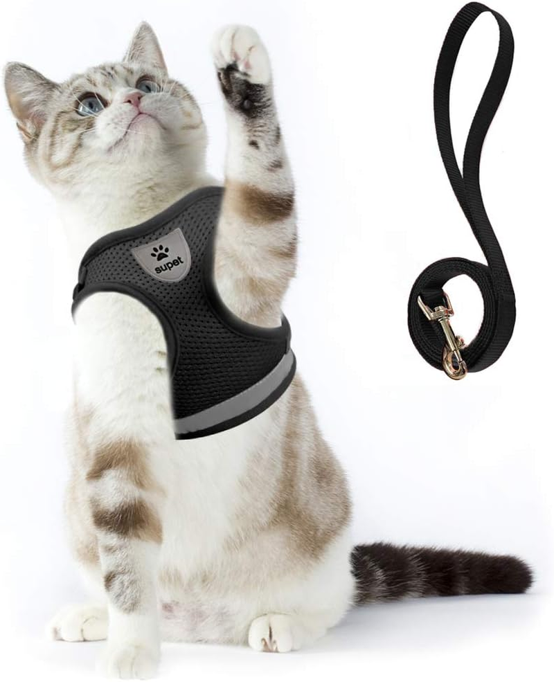 Cat Harness and Leash Set for Walking Escape Proof Small Cat and Dog Harness Soft Mesh Harness Adjustable Cat Vest Harness with Reflective Strap Comfort Fit for Pet Kitten Puppy Rabbit