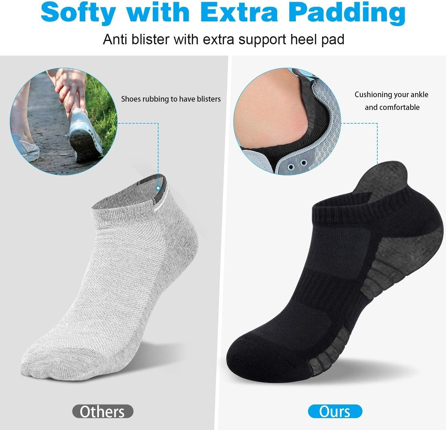 ZANZER (6 Pairs) Athletic Ankle Socks 6 Pairs Thick Cushion Running Socks for Men&Women Cotton Socks image number 2