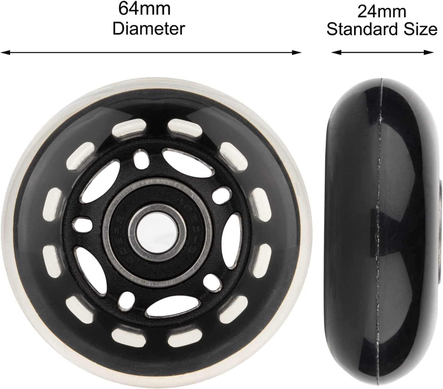 AOWESM 64Mm Inline Skate Wheels 82A W/Bearings ABEC-9 for Rollerblade, Pelican Storm Case, Roller Board Bag, Carry-On Luggage Suitcase, Water Rower Seat, Steady Rest Wood Lathe, Etc (4 Pack) (Black) image number 6