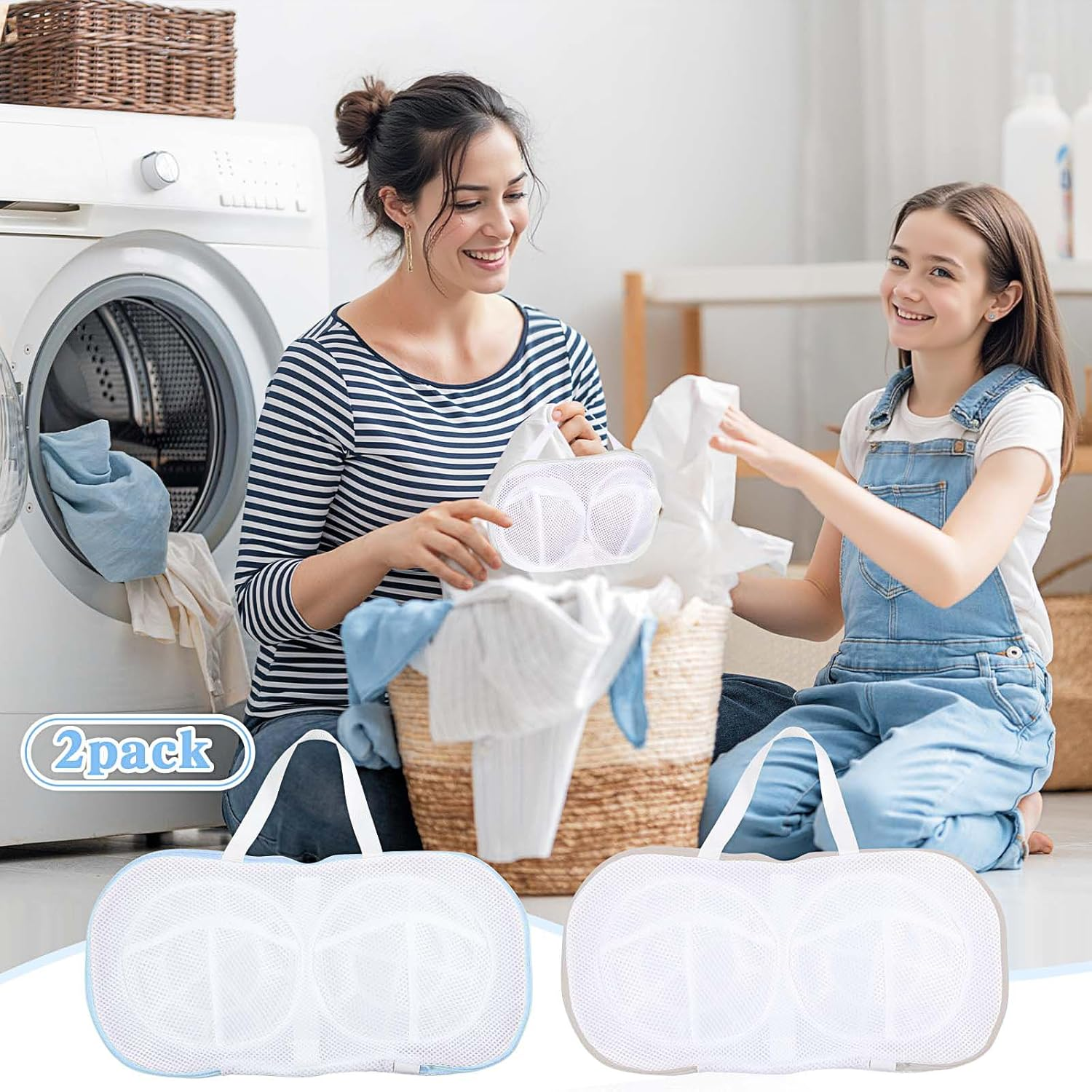 2 Pcs Bra Washing Bags for Laundry, Bra Bags for Washing Machine Lingerie Wash Dryer Bag Non-Deform 3D Protective Bracket Case with Handle Zipper for Women Laundry Storage Washing Delicates image number 5