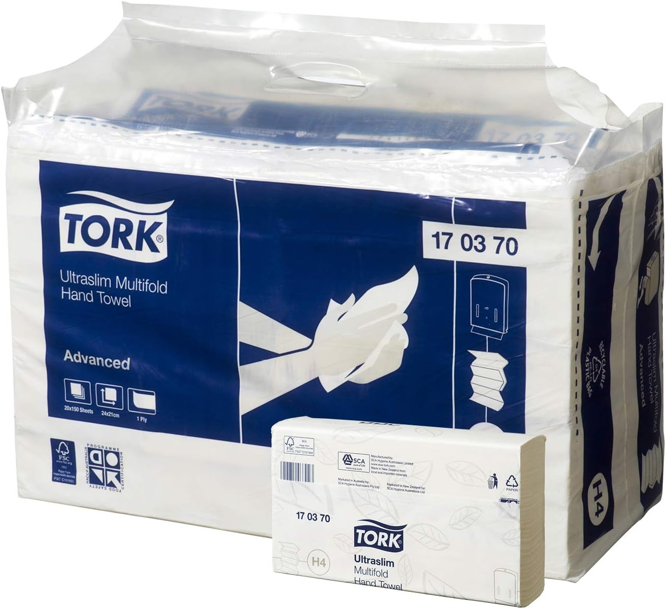 Tork Ultraslim Multifold Paper Hand Towel White H4, Advanced, 20 Packs X 150 Sheets, 170370 image number 4