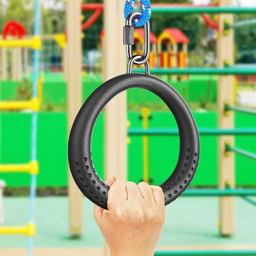 Dolibest 2PCS round Trapeze Swing Bar Rings with Carabiners, Swingset Accessories Outdoor for Ninja Swing Set Accessories Monkey Ring, Obstacle Ring Swing Toys Set for Kids Black - Blue image number 4