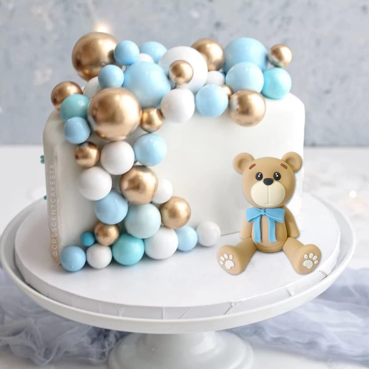 33 PCS Bear Cake Toppers Bear Balls Cake Decorations with Stars Clouds Cake Toppers for Boy Girl Baby Shower Birthday Party Decorations (Blue Ball Bear) - Pastel image number 6