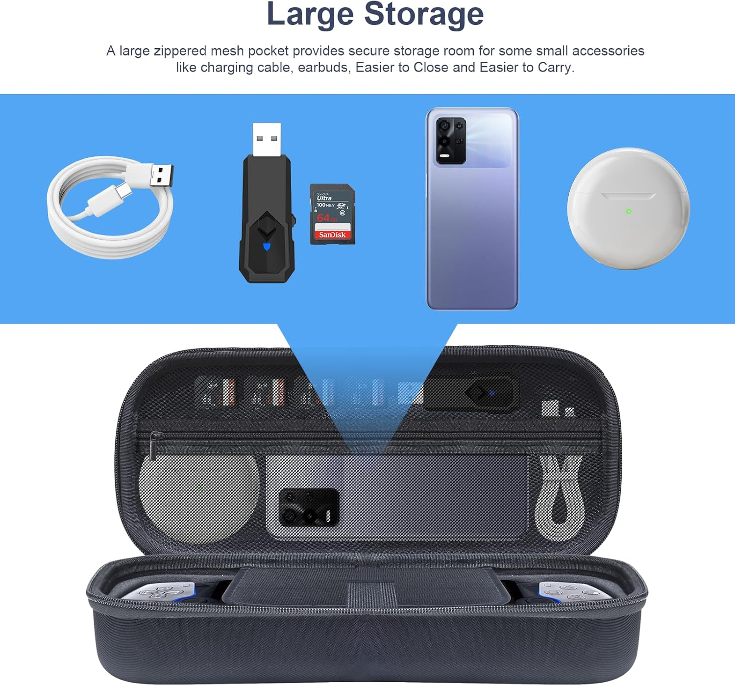 Carry Case Designed for Playstations Portal Remote Player for PS5 Console Holds Accessories,Compatible with Playstations Remote Player Accessories and Charger Travel Storage Protection Case(Black2) image number 6