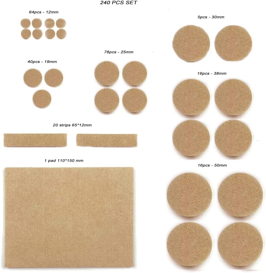Furniture Pads 240 Pieces, a Large Collection of Felt Pad Furniture Feet in Different Sizes to Meet Different Needs. Reduce Noise and Protect Your Hardwood and Laminate Floors! image number 1