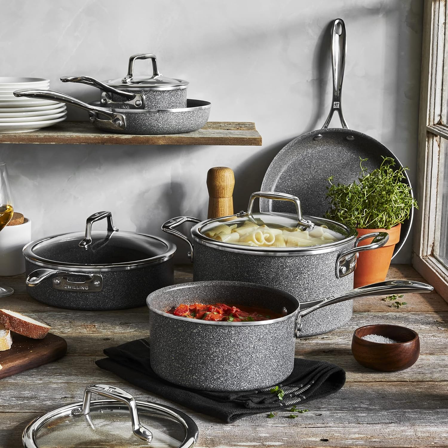 ZWILLING Vitale 10-Pc Nonstick Cookware Set, Aluminum, Scratch Resistant, Made in Italy