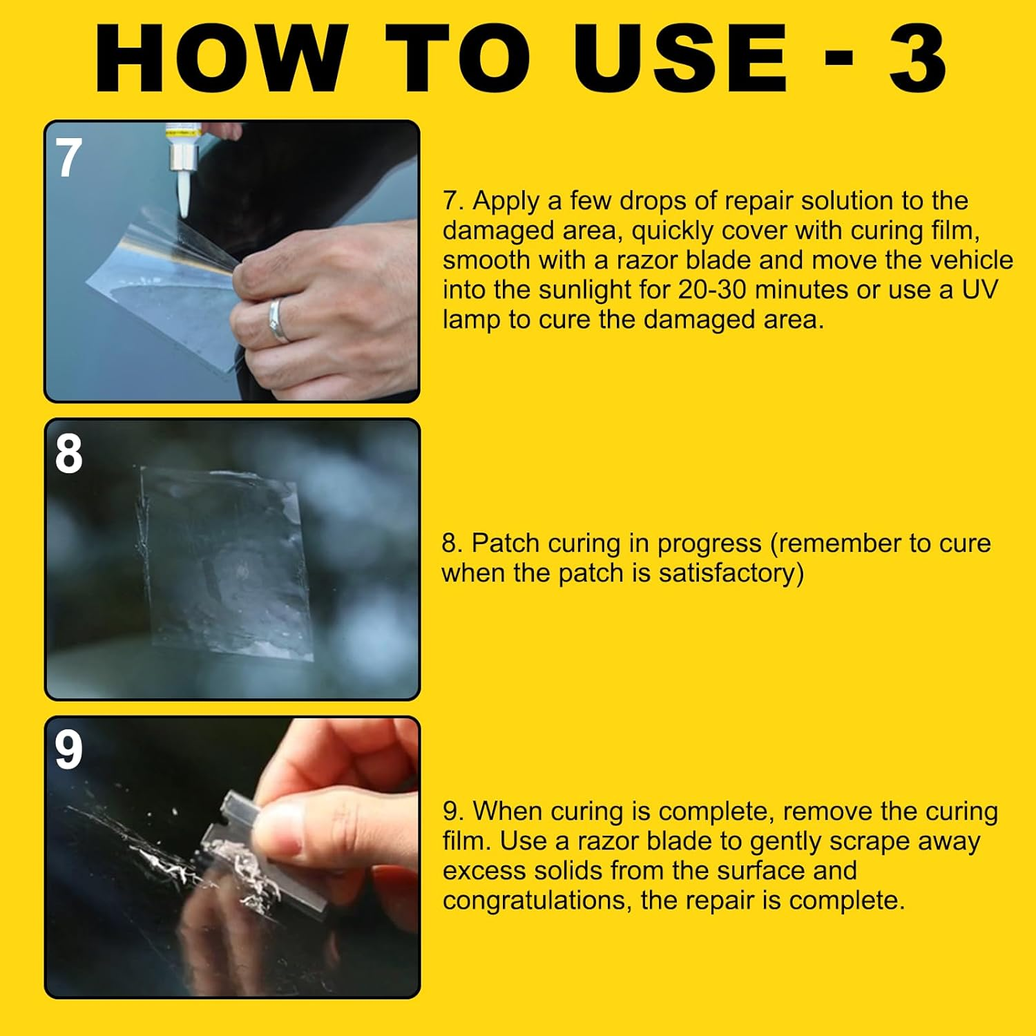 HAIKEYJO Windscreen Repair Kit for Point & Star Shape Damage, Windshield Repair Kit with Type-C Curing Light, DIY Glass Repair Kit image number 2