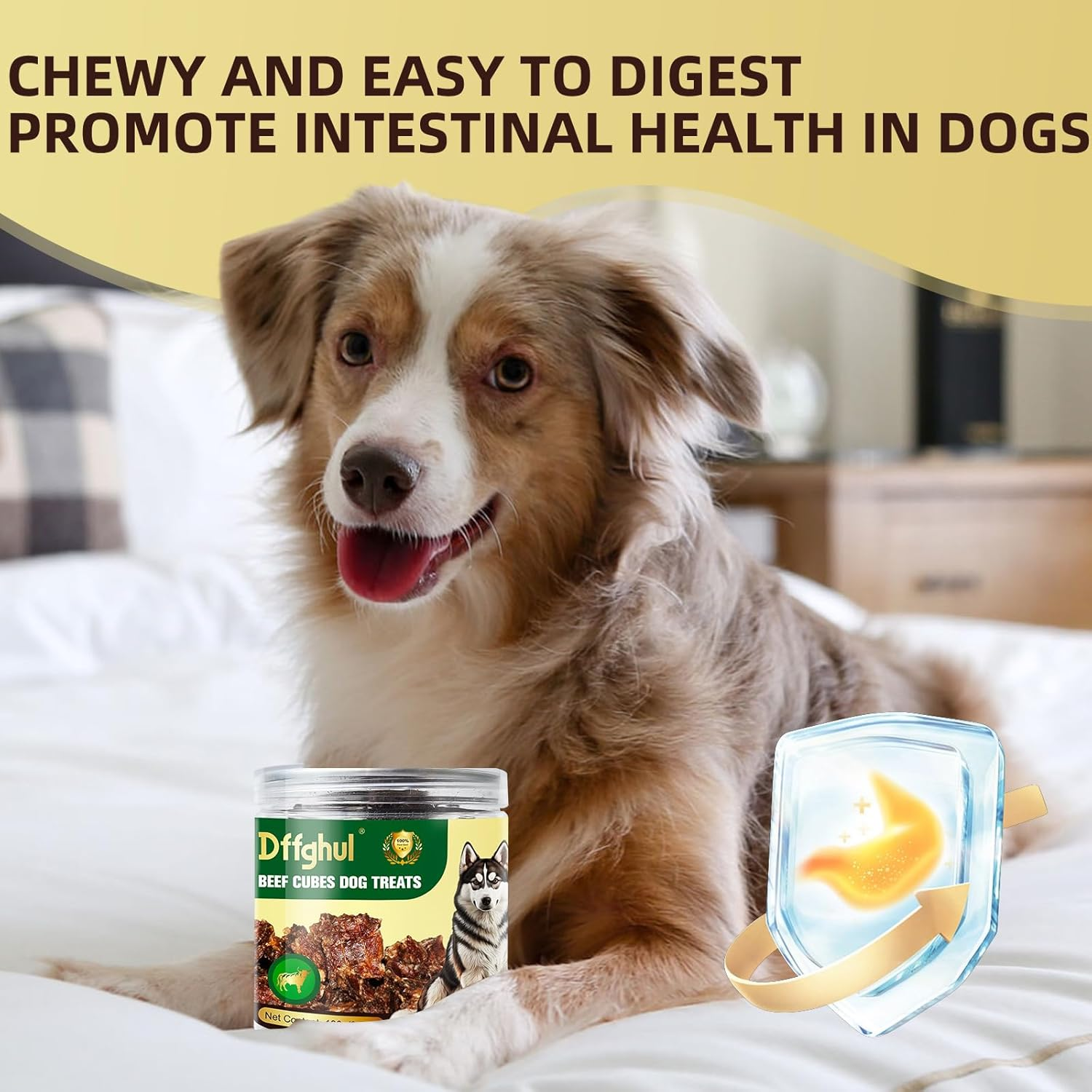 Dog Beef Treats, Rawhide Free Grain Free Dog Snack Chewy Beef Cubes for Dogs Natural Low Fat Dog Training Rewards-100G(3.53Oz) image number 2