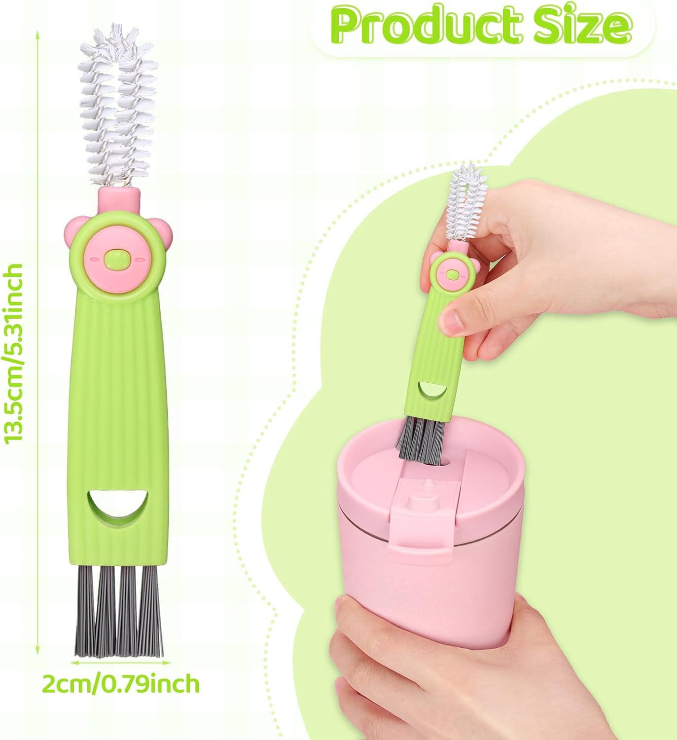 3Pcs 3-In-1 Cup Lid Cleaning Brush, 3-In-1 Multifunctional Cleaning Brush New Bottle Crevice Cleaning Brush Portable Cup Lid Gap Cleaning Brush for Home Kitchen (Green) - Green image number 6