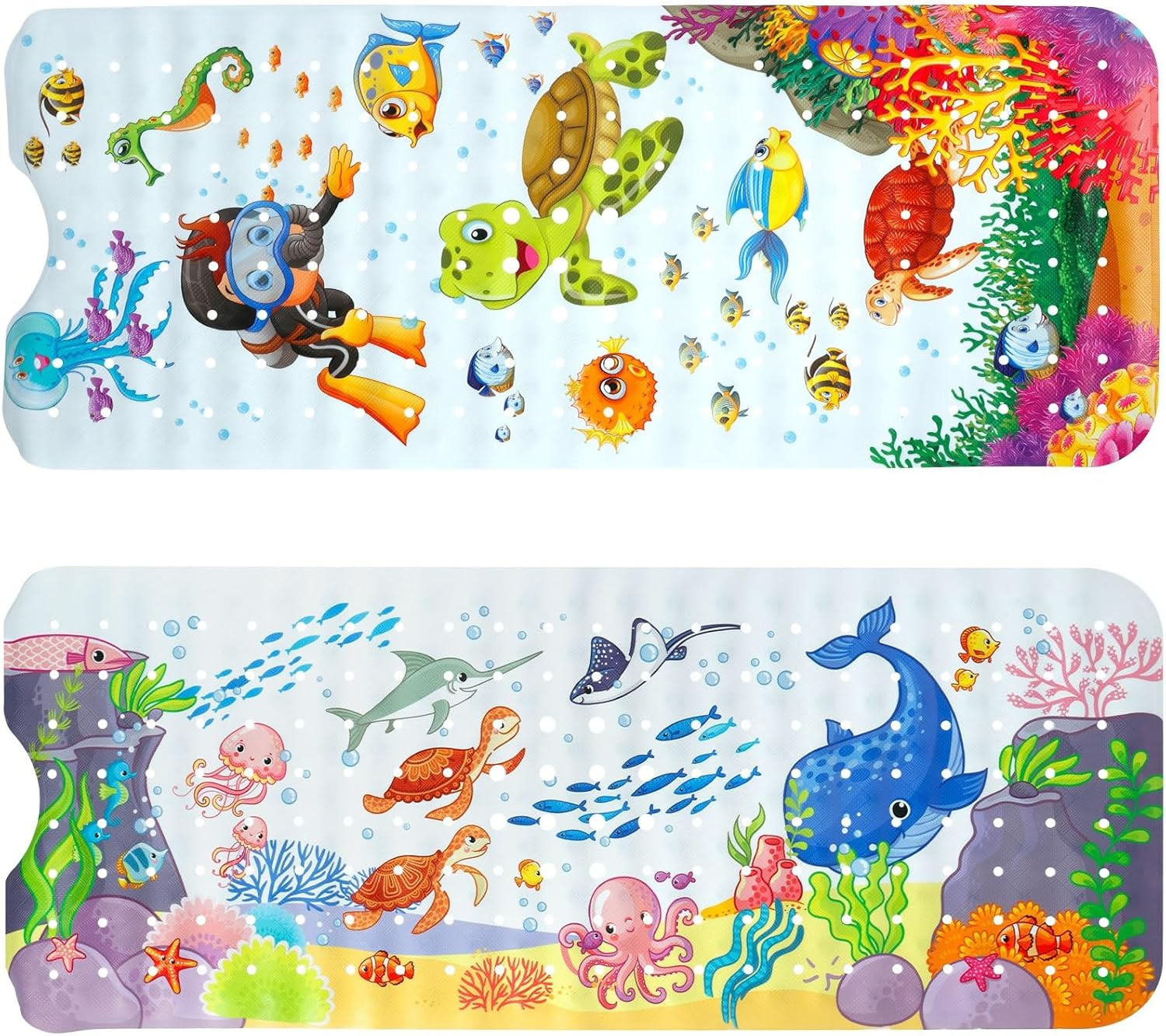 Baby Bath Mat 40"X16" Non Slip Kids Bathtub Mat with Suction Cups & Drain Holes Cute Cartoon Bath Tub Mat Machine Washable Shower Mat for Bathroom Baby Toddlers Children (Style-Two, 1 PCS)