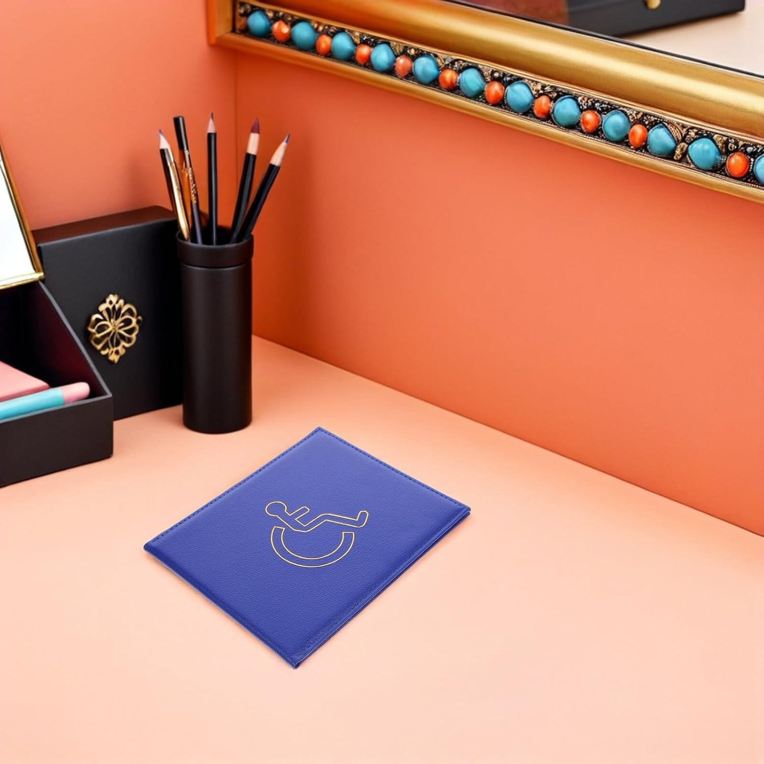 SECFOU 2Pcs Disability Certificate Holder Sleeves, EU Disabled Card Organizer with Protective Cover, Dark Blue Disability Badge Wallet for Travel and Car Use