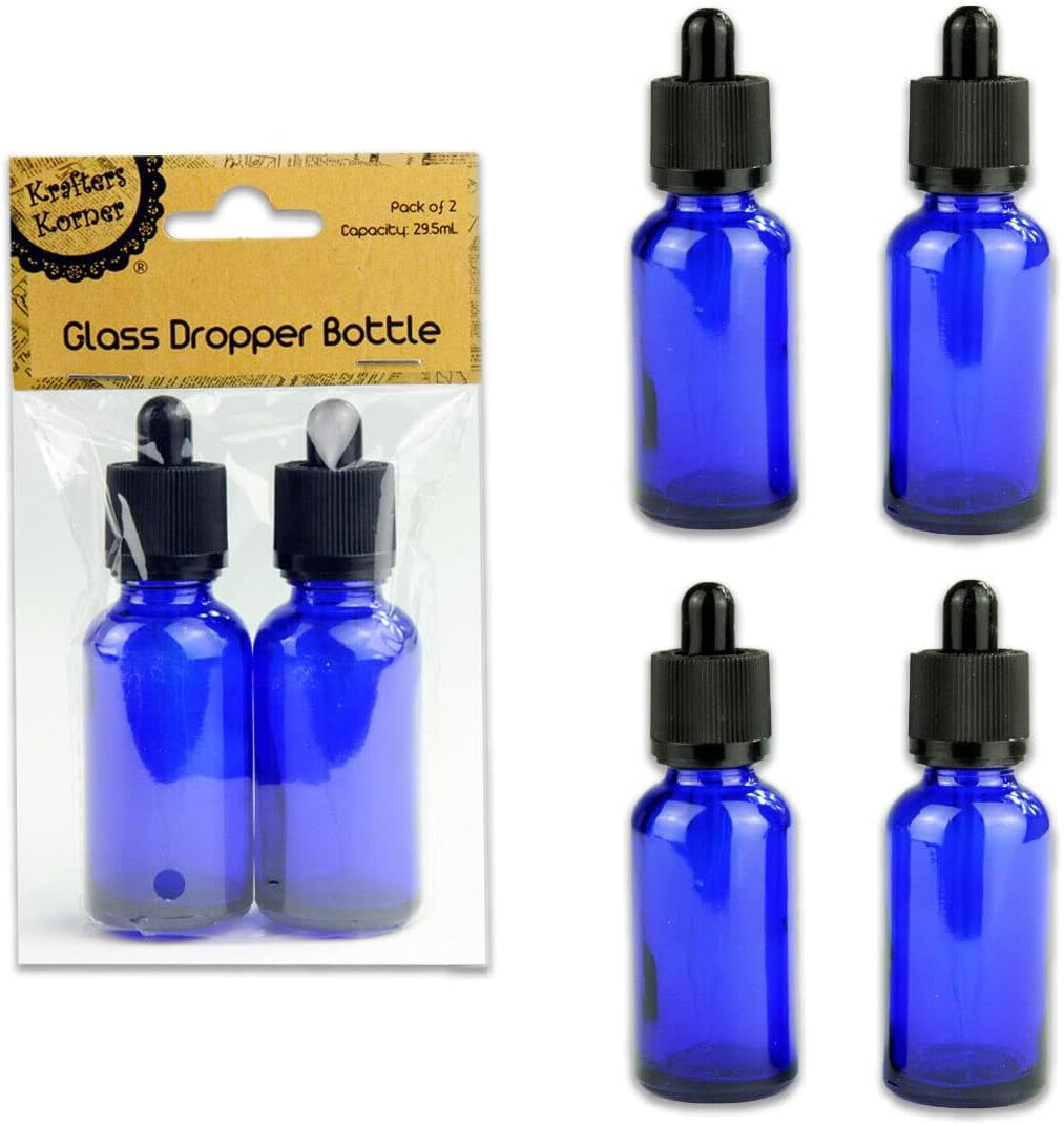 [6PCE] Krafters Korner Glass Dropper Bottles with Dropper Lids DIY Arts Crafts Projects Durable for Essential Oils Colognes Aromatherapy Massage Cosmetic Perfumes Laboratory Chemicals - 29.5Ml