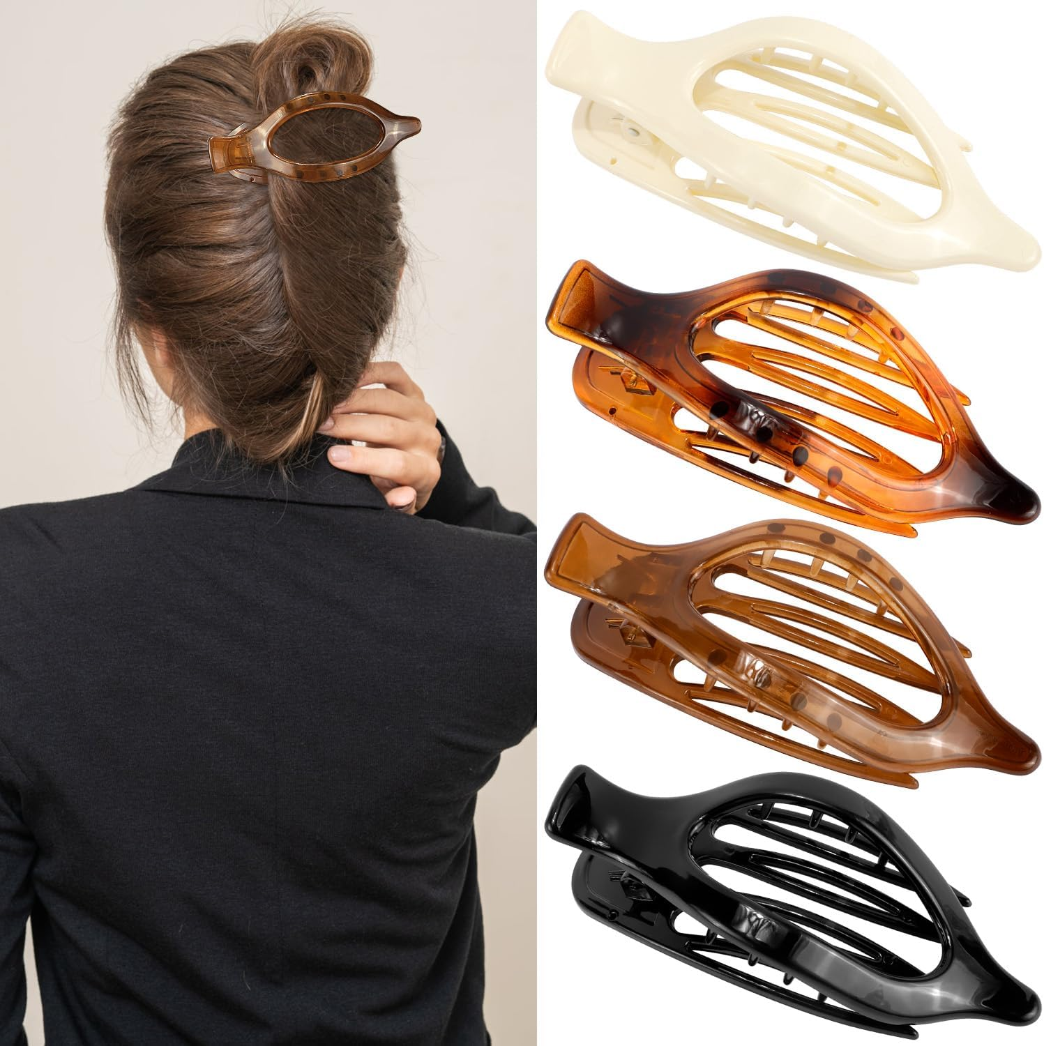 ATODEN Flat Hair Clips for Women Lay Flat Hair Claw Clips for Thick Hair 4 Pcs Large Alligator Hair Clips Duck Billed Hair Clips Matte Neutral Claw Clips Hair Barrettes Hair Accessories