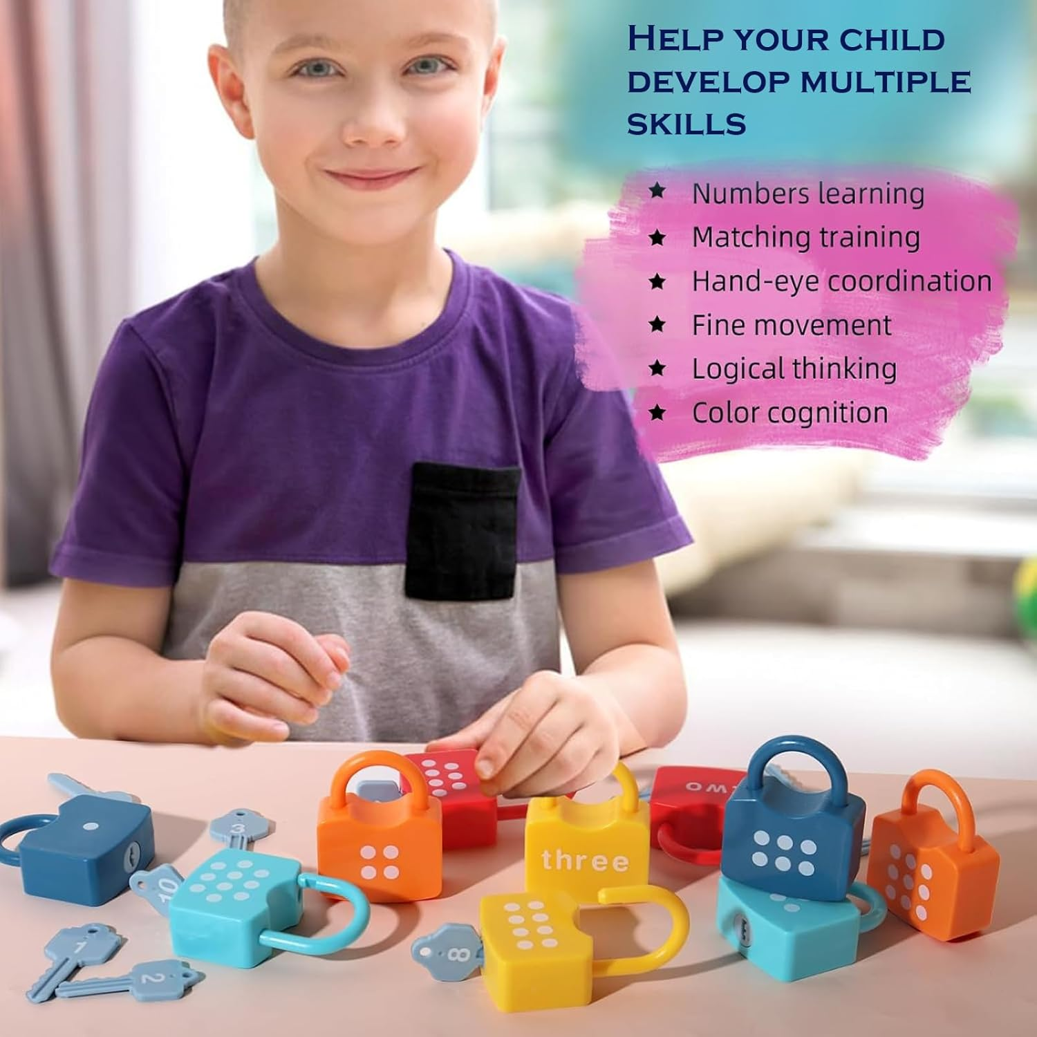 20PCS Kids Learning Locks with Keys Numbers Matching & Counting Montessori Educational Toys for Ages 3 Yrs+ Boys and Girls Preschool Games Gifts image number 5
