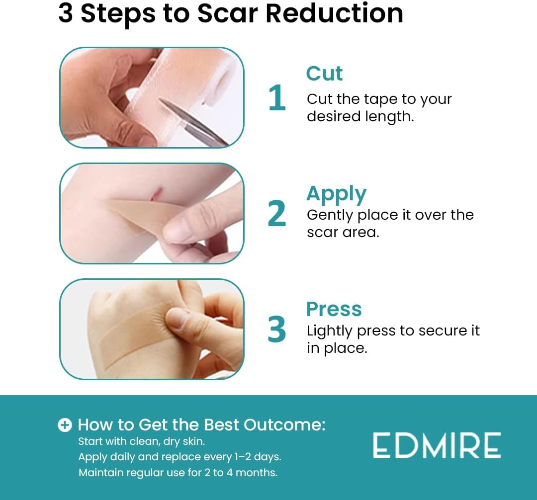 Edmire Silicone Scar Tape &ndash; Soft Reusable Scar Sheets for Surgical Scars, C-Section, Keloid & Burn Marks &ndash; Gentle, Breathable & Waterproof Scar Strips (1.6&rdquo; &times; 60&rdquo; Roll &ndash; 1.5 M, Skin Tone) image number 1