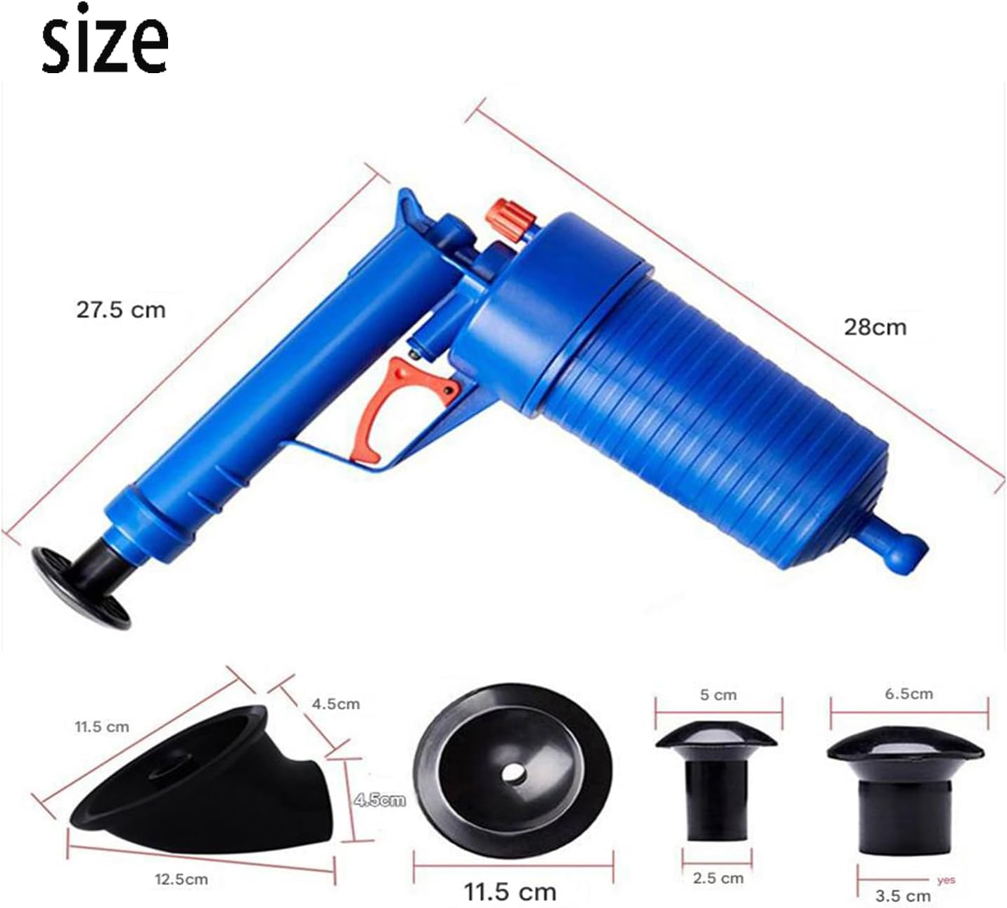 Toilet Drain Unclogger with 4 Sizes Suction Cups High Pressure Air Drain Unclogger for Toilet, Floor Drain, Sink, Bathtub, and Sink Blockages image number 3