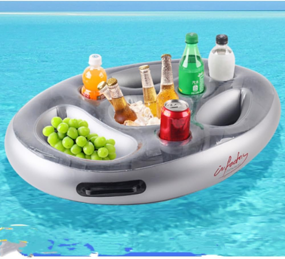 Inflatable Floating Drink Holder with Large Capacity Drink Float for Pools & Hot Tub ，Fun Inflatable Floating Drink Holder for Pool with Cup Holder，Beverage Swimming Pool Table Float for Adults image number 4
