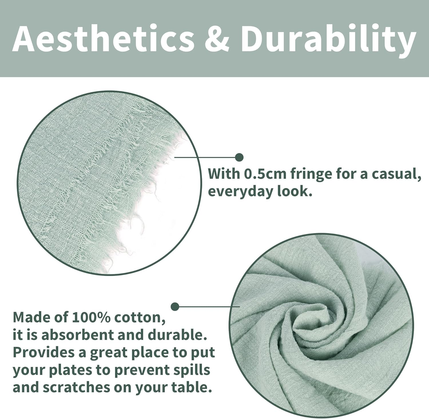 Plobeca Handmade Cloth Napkins,Cloth Napkin with Fringe Set of 12,Cotton Cloth Napkins 40X40Cm for Weddings Decorative Napkins, Dinner Parties, Everyday Use,Parties (Light Green) image number 5