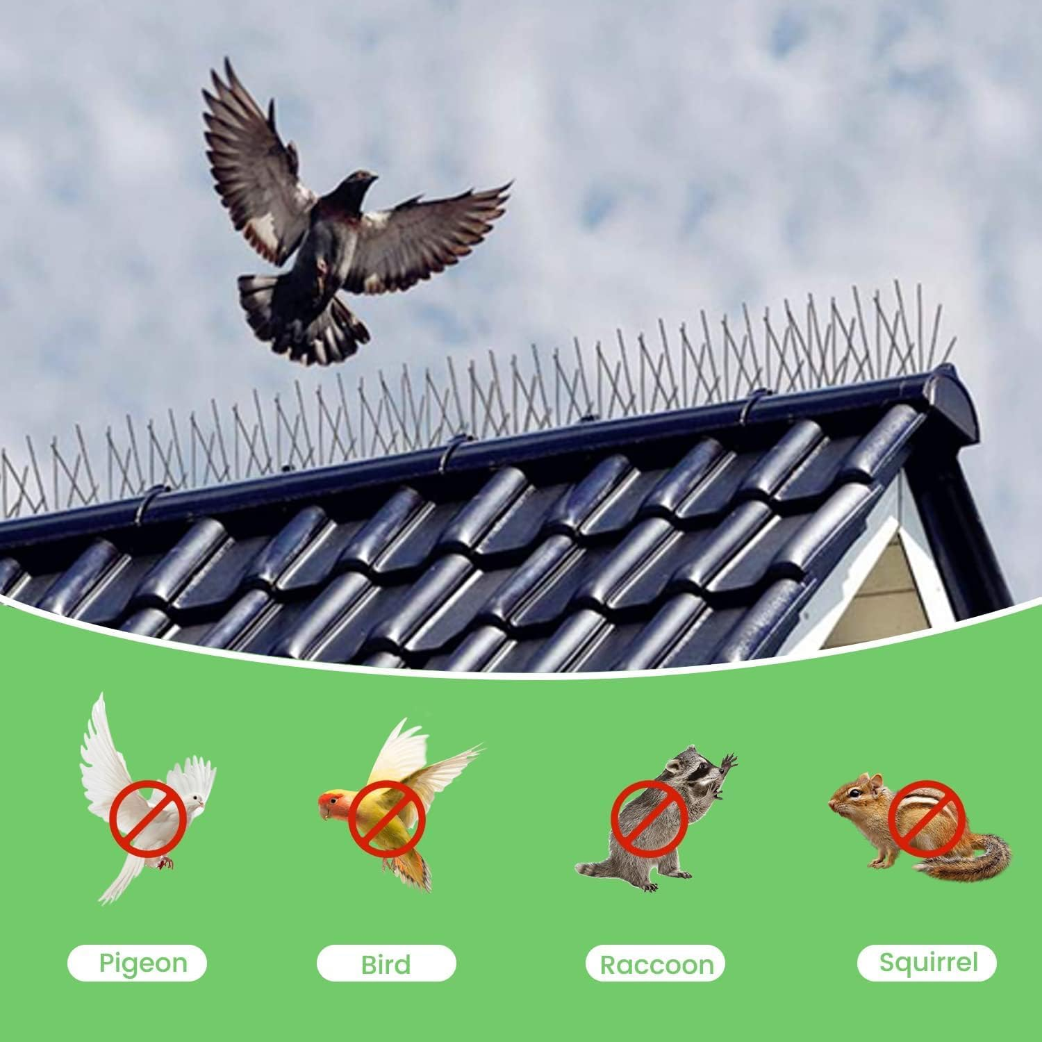 10FT Bird Spikes, Stainless Steel Bird Repellent Spikes Kit with Base, Pigeon Repellent Balcony for Outdoor, Deterring Pigeon, Crows and Rodents image number 4
