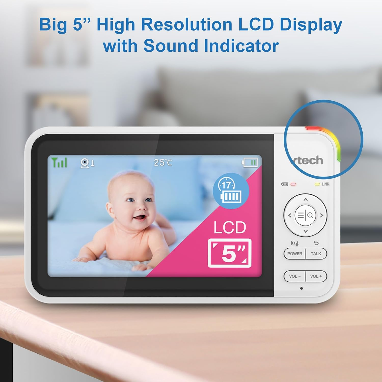 Vtech BM5550-OWLN 5" 2-Camera Full Colour Pan & Tilt Video & Audio Baby Monitor with 2-Way Talk, Soothing Sounds, Room Temperature Monitor, up to 17 Hours Battery Life image number 6