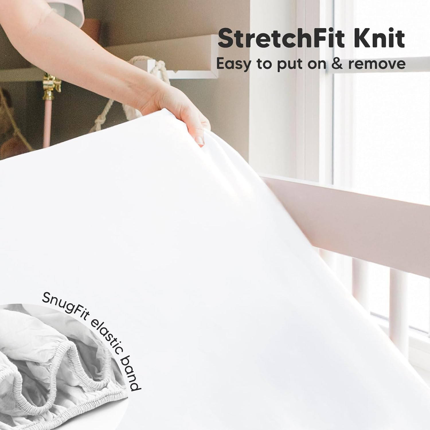 2-Pack Bamboo Cot Sheets for Boys, Girls - Jersey Fitted Cot Sheet, Organic Baby Cot Sheets Neutral, Cot Mattress Sheet, Toddler Bed Sheets, Baby Sheets for Cot, Unisex Cot Fitted Sheet (Soft White)