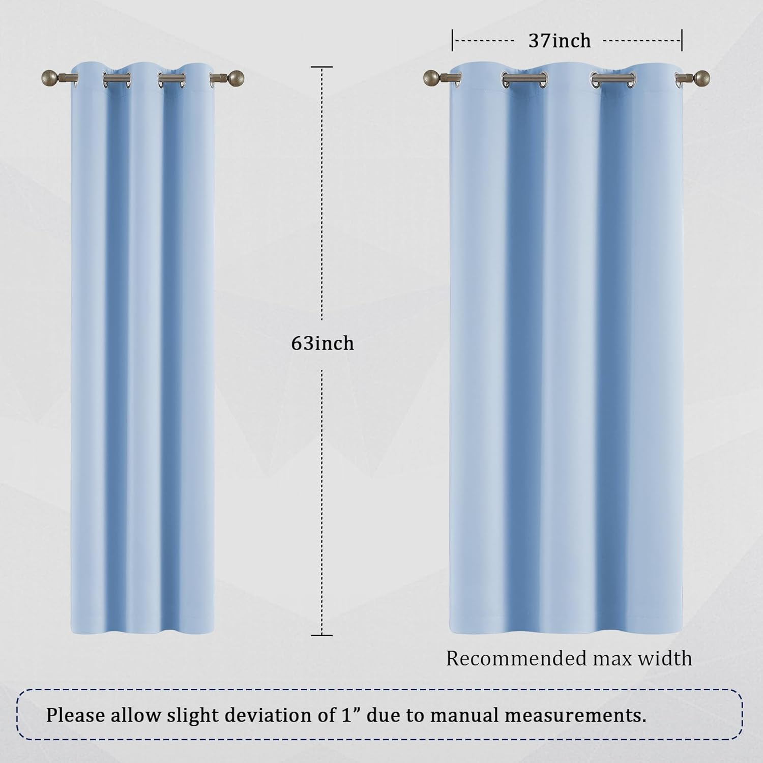 DUALIFE Light Sky Blue Curtains for Bedroom, 63 Inch Length, 2 Panels Sets - Thermal Insulated Room Darkening Curtain Draperies with Grommet for Nursery (42 X 63 Inch, 2 Panels) image number 2
