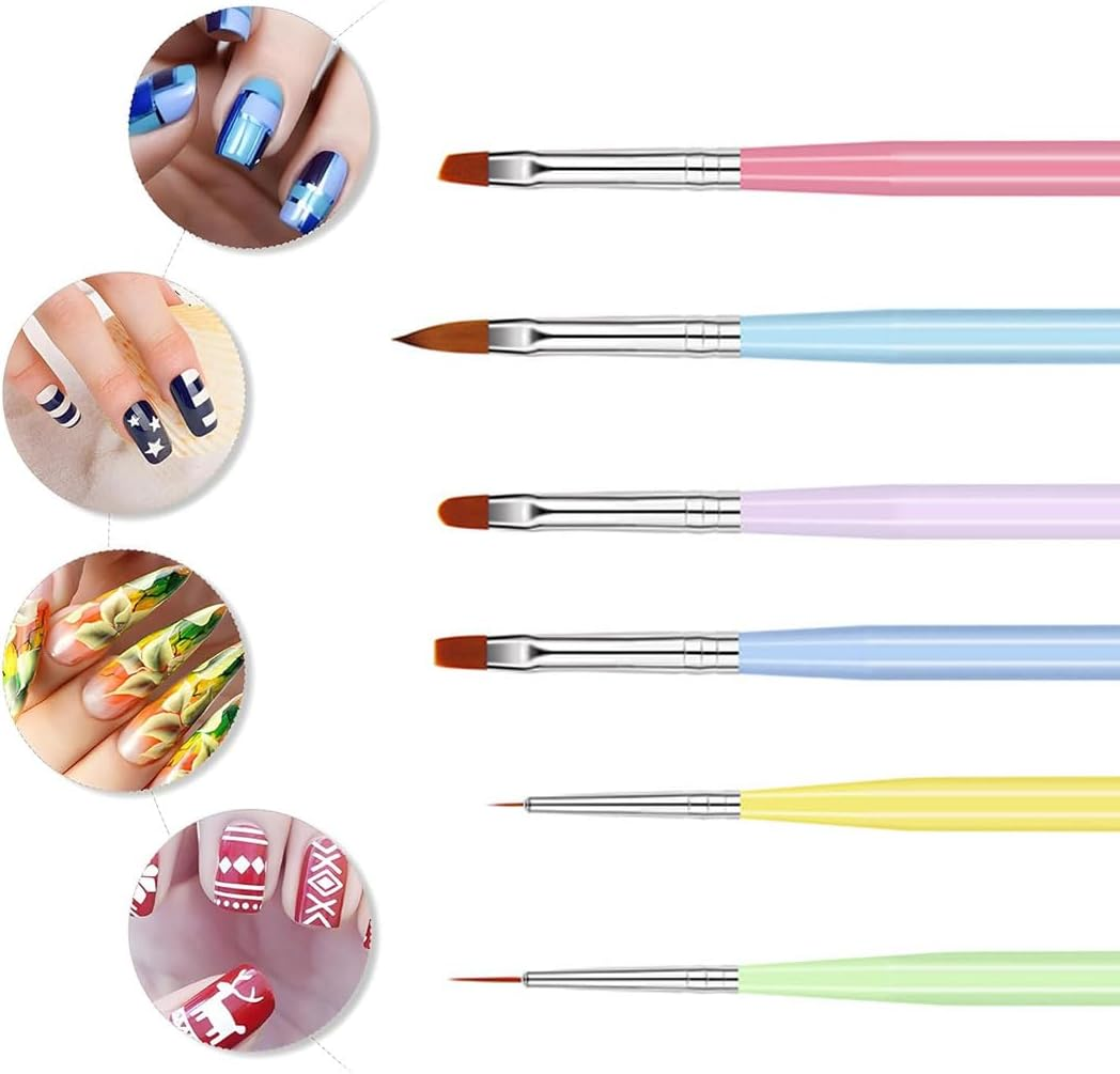 YOCDNOV 6 Pieces Nail Brushes - Acrylic Nail Brush, Nail Brushes for Decoration, Nail Art Design Dotting Pen Nail Brush, Double Sided Nail Tools, for Nail Design and DIY image number 5