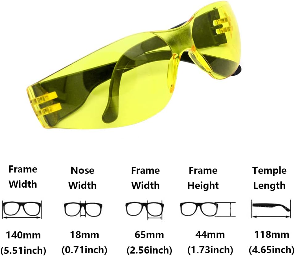 Safety Glasses, Anti-Fog and anti Scratch Reduction Coating, Reinforced Resistant and Protective Lens, Eye Protection Glasses Safety for Snug Fit (Yellow) image number 5