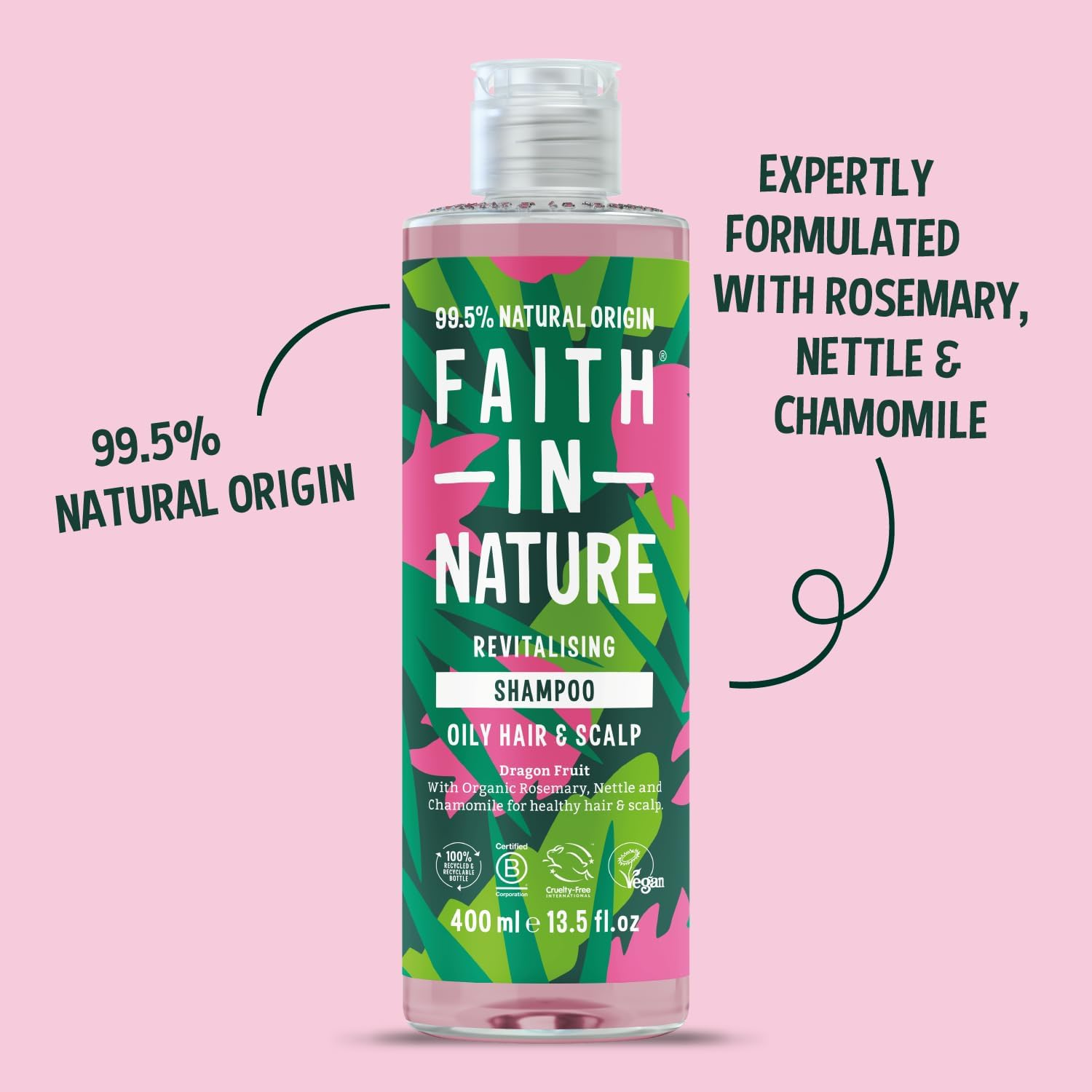 Faith in Nature Natural Dragon Fruit Shampoo, Revitalising, Vegan & Cruelty Free, No SLS or Parabens, for All Hair Types, 400Ml image number 3