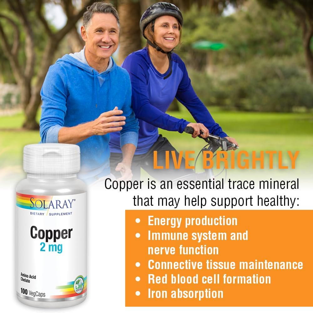 Solaray Copper Capsules 2Mg, 100 Count image number 1