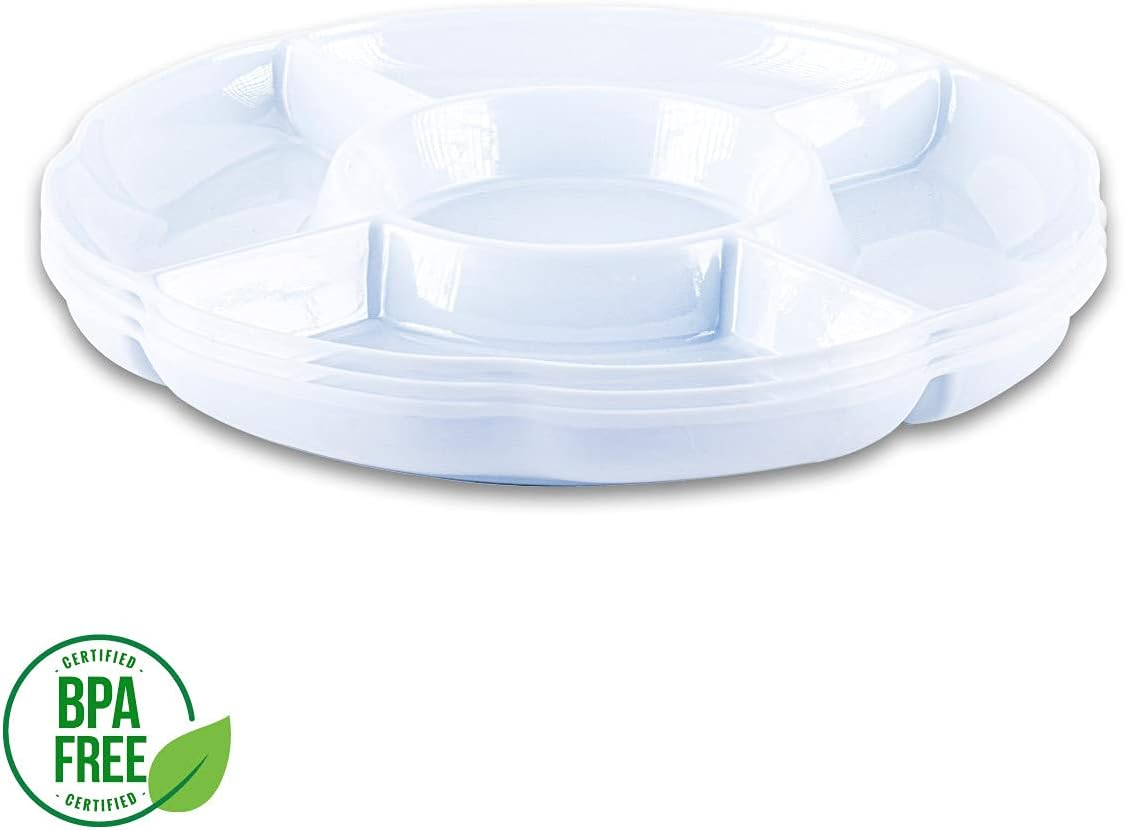 Home Master round Melamine Platter Tray with 5 Section Divider, White, 28 Cm Diameter X 3 Cm Size image number 3