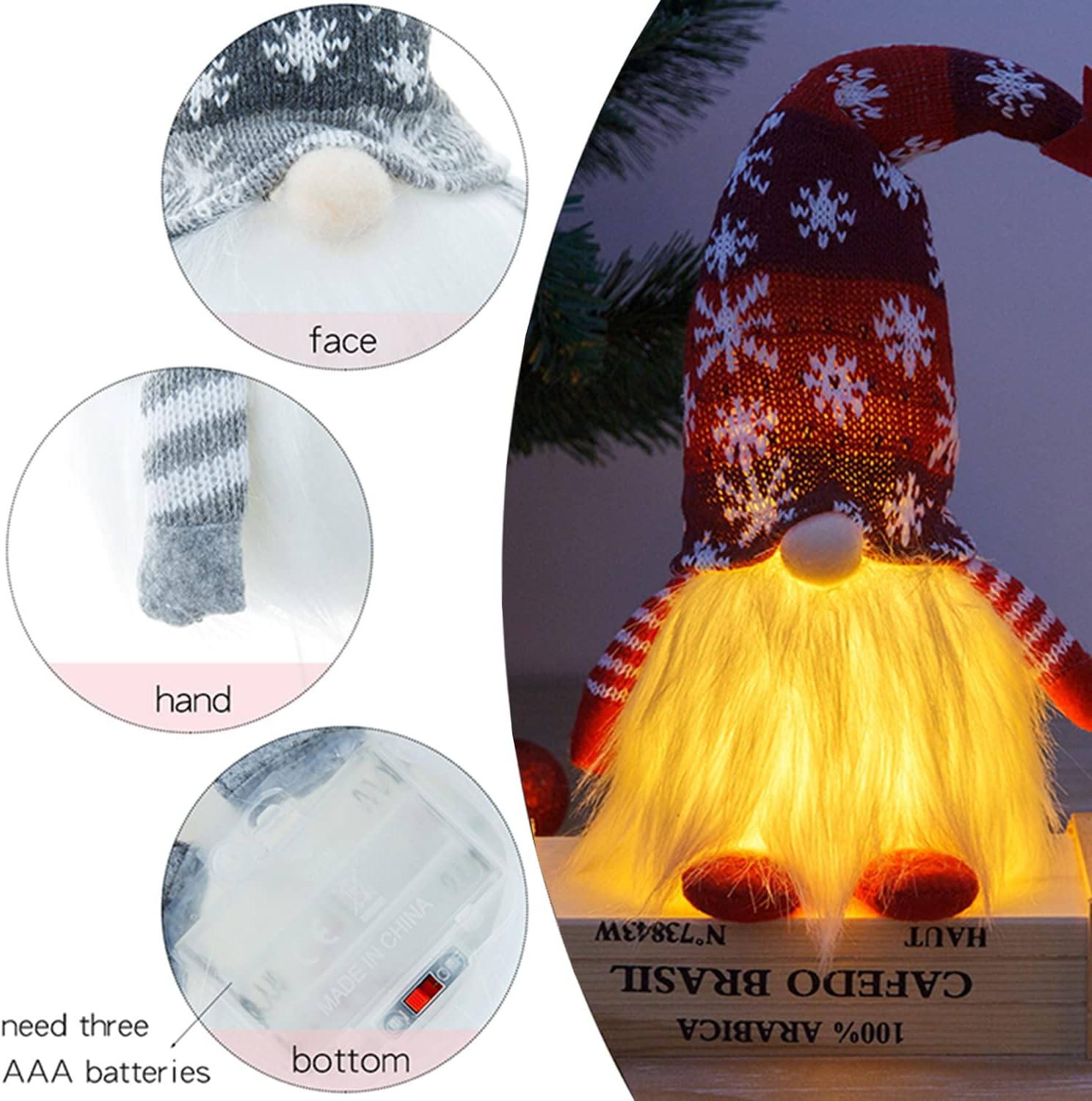 Christmas Gnomes Plush Doll, 2 Pack Christmas Elf Decoration Ornaments Thanks Giving Day Gifts Gnomes Swedish Tomte Xmas Ornaments for Home Decor (Snowflakes，Red&Green) image number 1