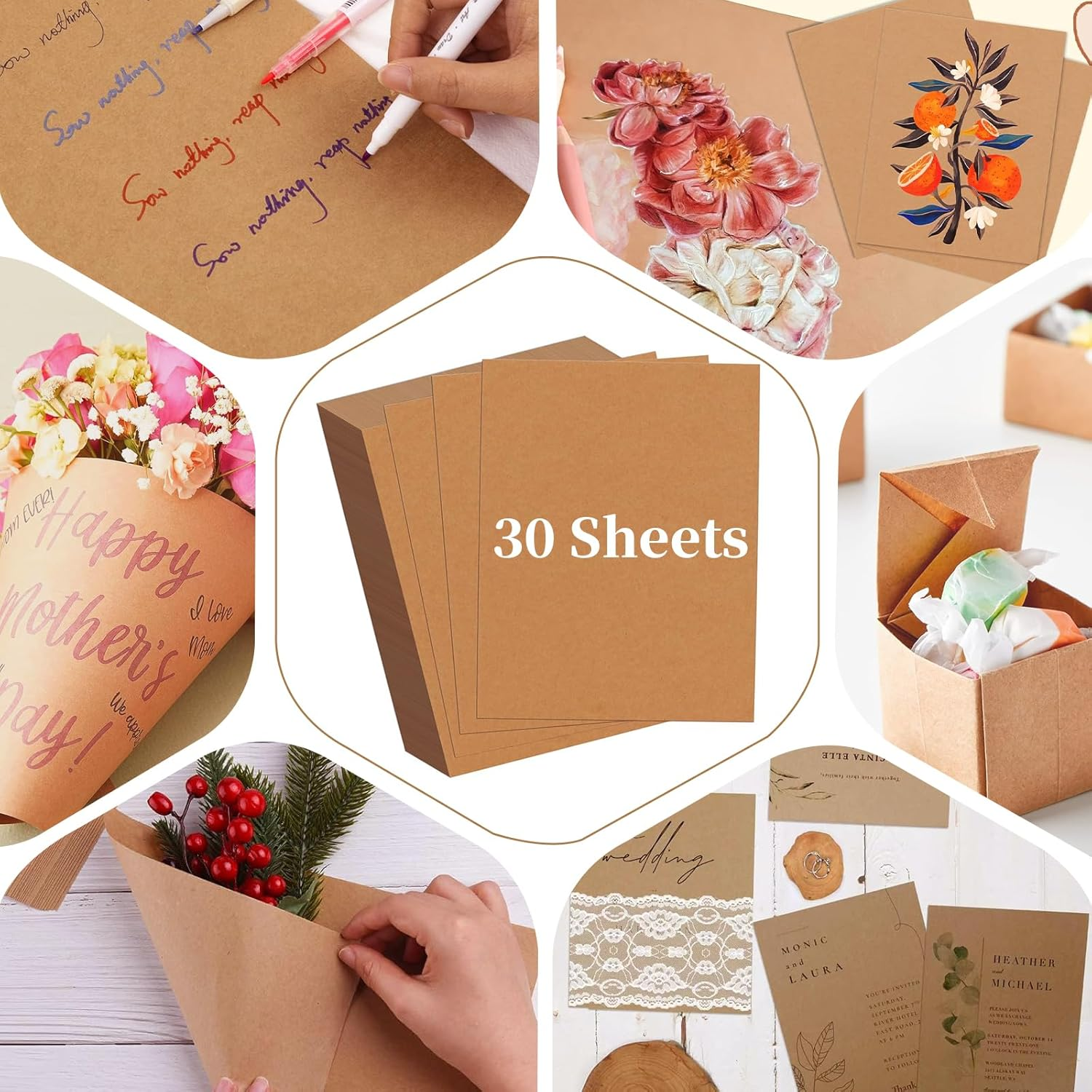 Kraft Cardstocks, A4 Art Cover Paper for DIY Project Crafts Cardstock Paper, Thick 250Gsm Cardstock for Printing Drawing Invitation Making, Cardstock Compatible with Laser & Inkjet Printer (30 Sheets) image number 4