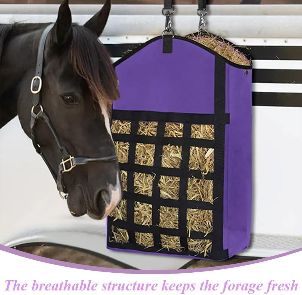 2 Pack Hay Bags,Slow Feeder Hay Bag,Horse Feeding Bag, with Front Hay Nets Design, Easy to Fill and Hang with Large Opening,For Horse, Goat, Donkeys (Purple) image number 1