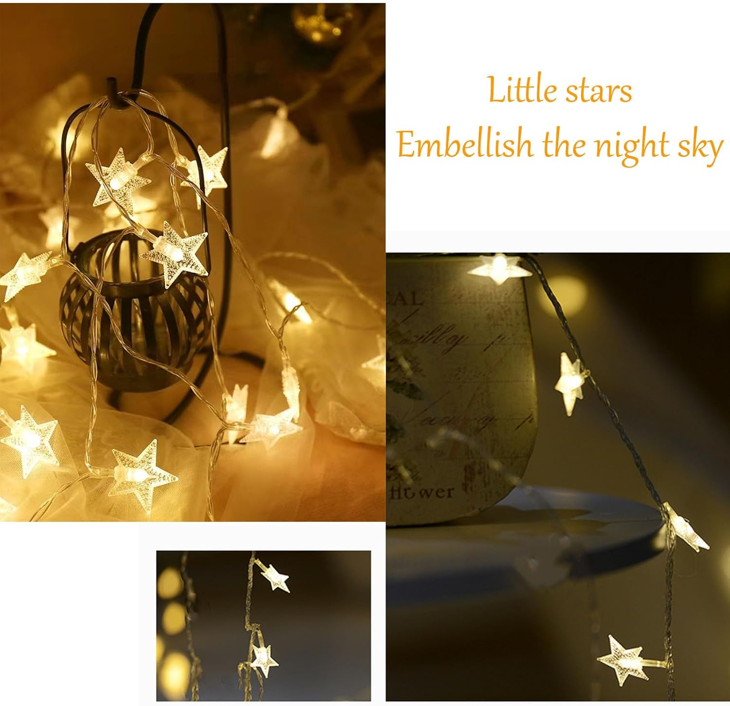 Shgarden Star String Lights Battery Operated(Not Included) USB 33FT 80 LED Twinkle Lights Hanging Star Fairy String Lights for Bedroom Porch Patio Garden Tent Holiday Decorations SH0074 (Warm White) image number 3