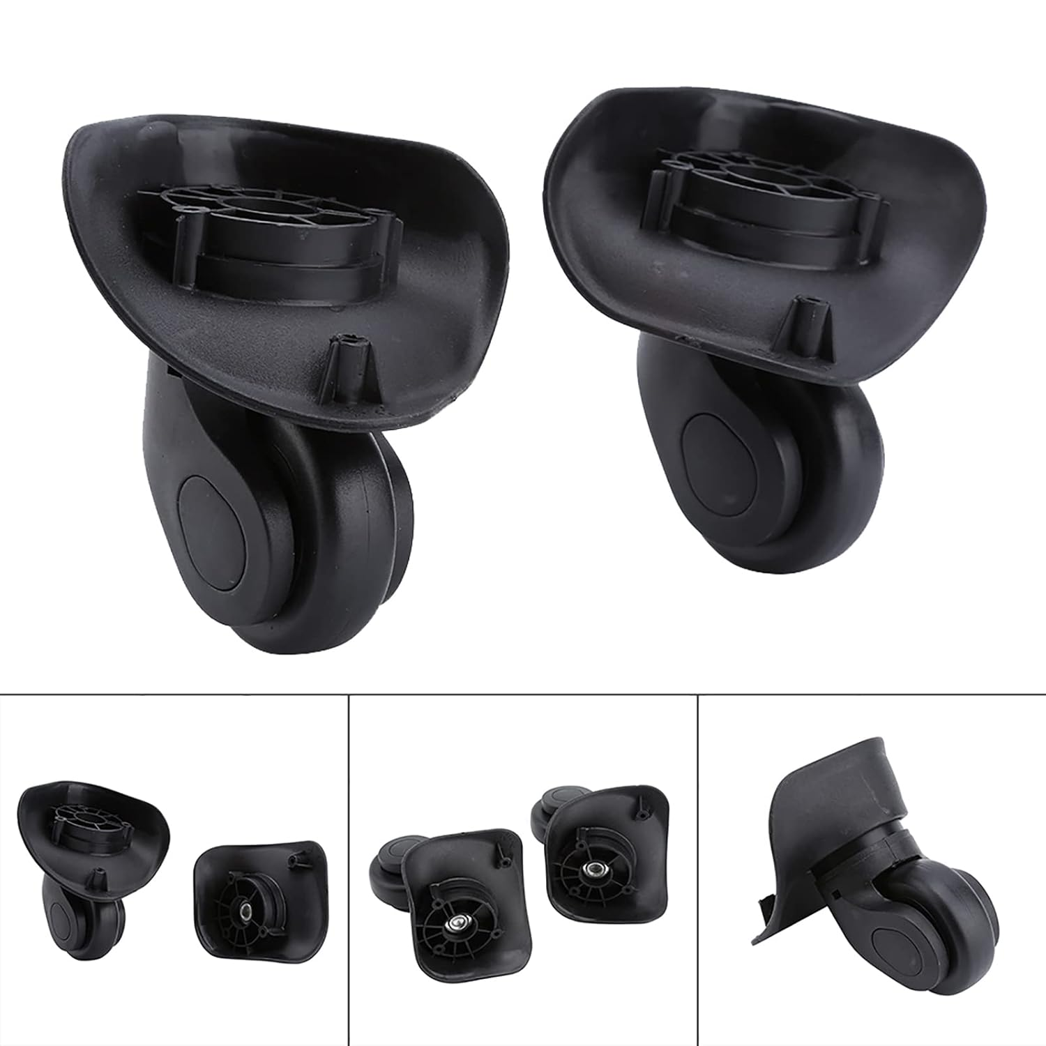 MUNEFE 2Pcs Black Luggage Wheels, PVC Luggage Wheels, Swivel Luggage Wheels for Luggage Cart Box Maintenance image number 1
