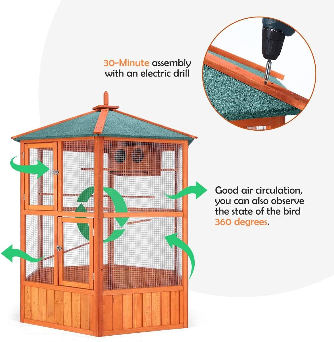 140X140X160Cm Bird Cage Aviary Wooden Coop Animal Enclosure Parrot Budgie House XL Size image number 1