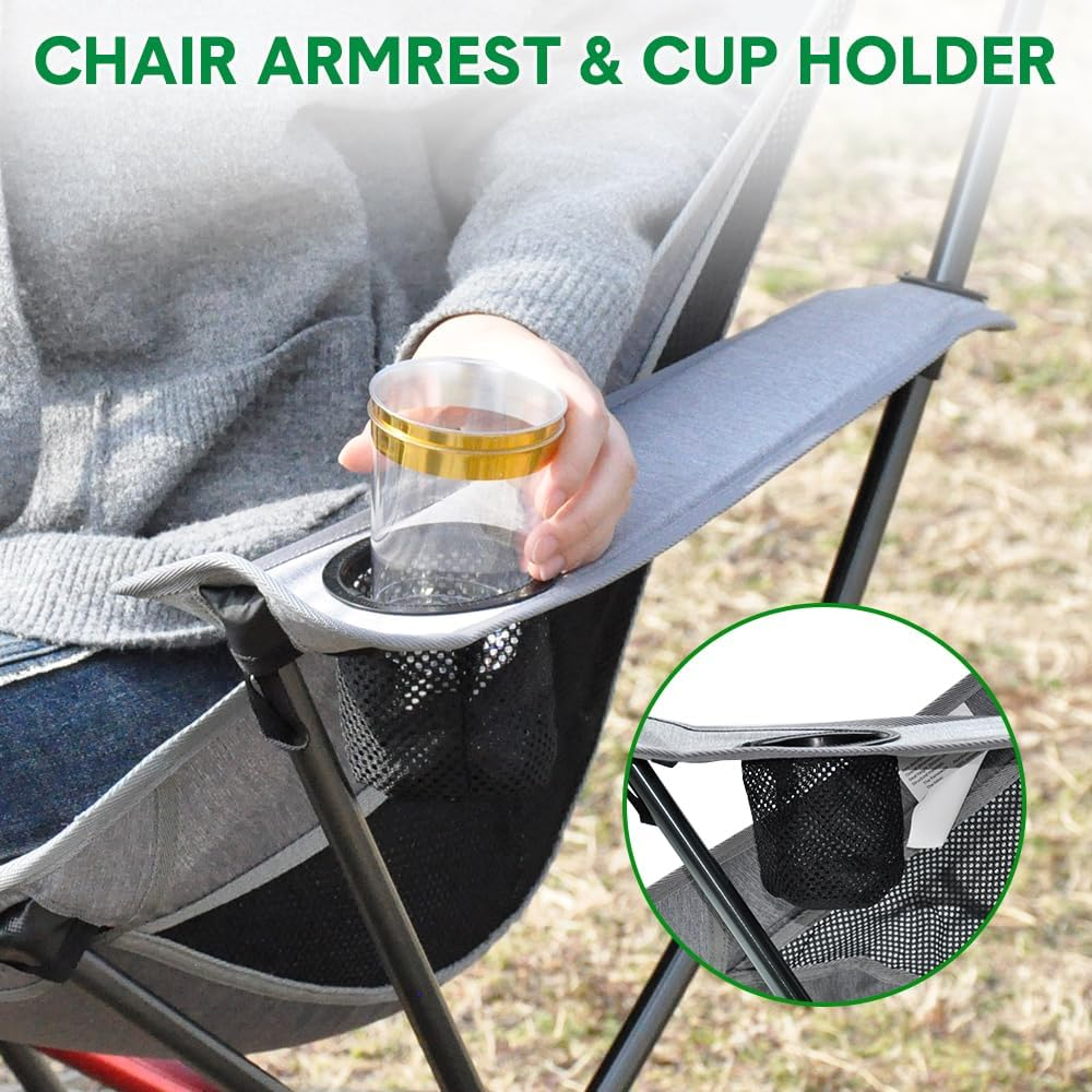 ALSTON Portable Camping Moon Chair Lightweight Aluminium Folding Chair High Back Seat Load up to 150Kg with Armrests for Picnic Beach Travelling Garden Grey image number 1