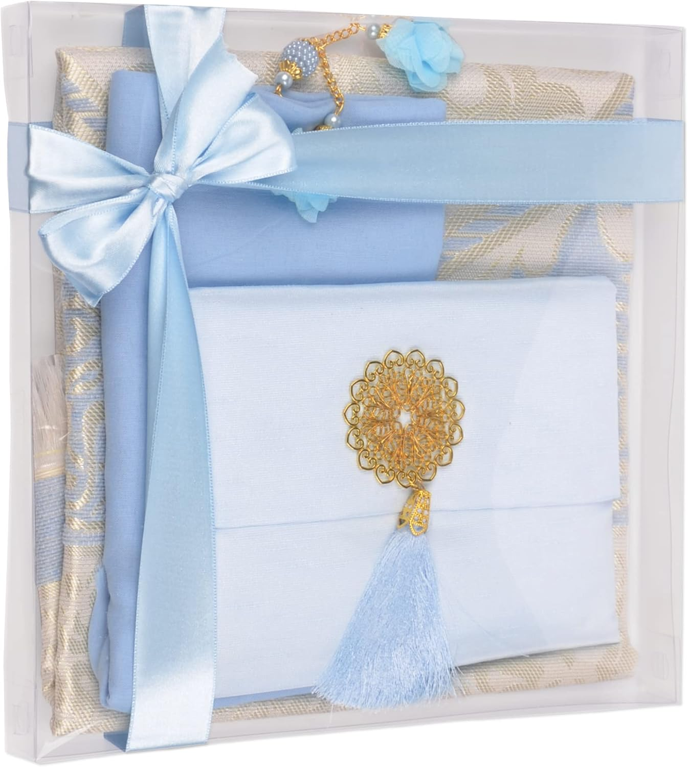 Islamic Gift Set, Velvet Prayer Mat, Prayer Beads, Shawl and Yaseen Book, Perfect Family and Eid Gifts (Pink)