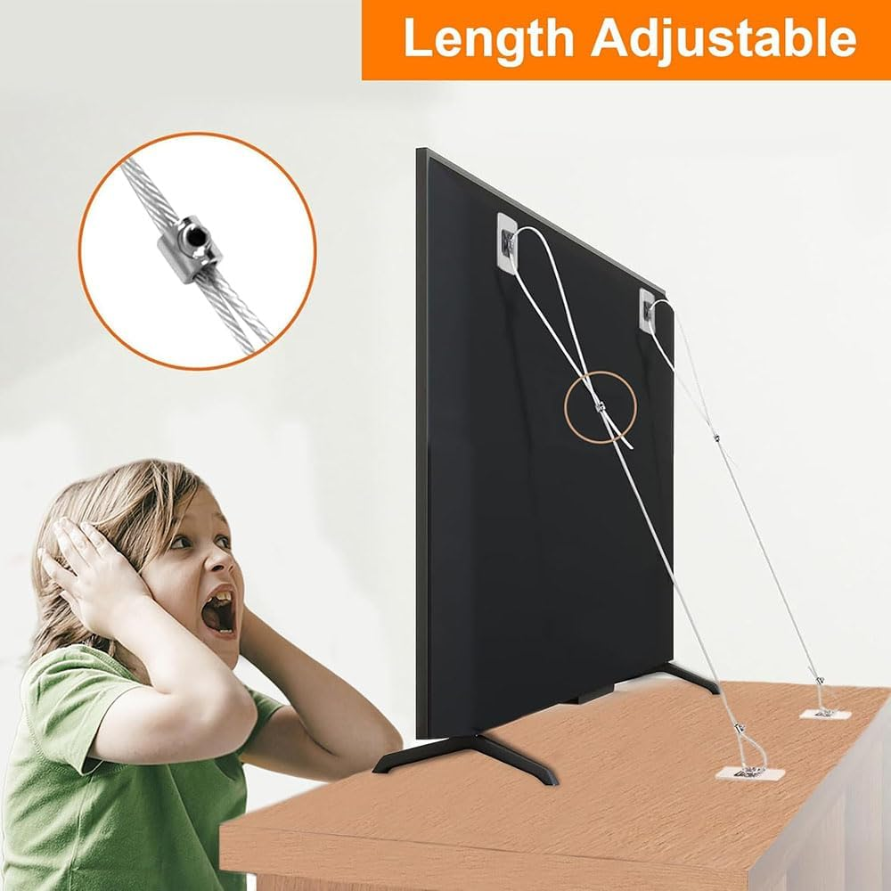 2Pcs TV Anchors, with No Drill Adhesive, Adjustable Safety Straps for Securing TV, Wall Cabinet, Dresser Stand. anti Tip Wall Anchors Kit for Child Safety image number 2