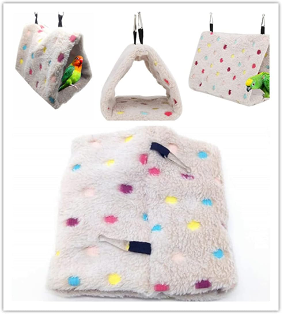 Voarge Nest Warm Soft Plush Plush Bird Nest Winter Warm Plush Hamster Hammock Hanging Cage Cave Birds Shelter (S,Dots) image number 1