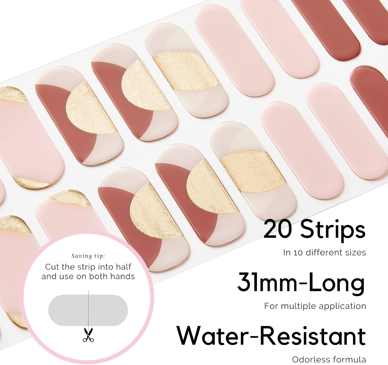 NAILOG Semi Cured Gel Nail Strips (20 Extra Long Nail Stickers) | Glossy & Long Lasting Soft Gel Finish Nail Wrap| Belle Epoque image number 4