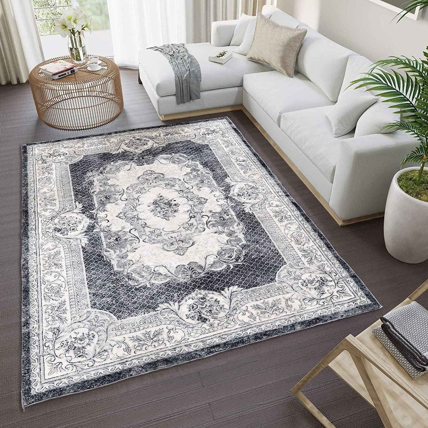 Tinyboy-Hbq Area Rug Living Room Rugs Kitchen Mats Rugs for Living Room Bedroom Luxury Imitation Cashmere Rug Modern Anti-Skid Carpet Floor Mats (Gray/White) (200 * 200Cm(6.6 * 6.6Ft)) image number 6